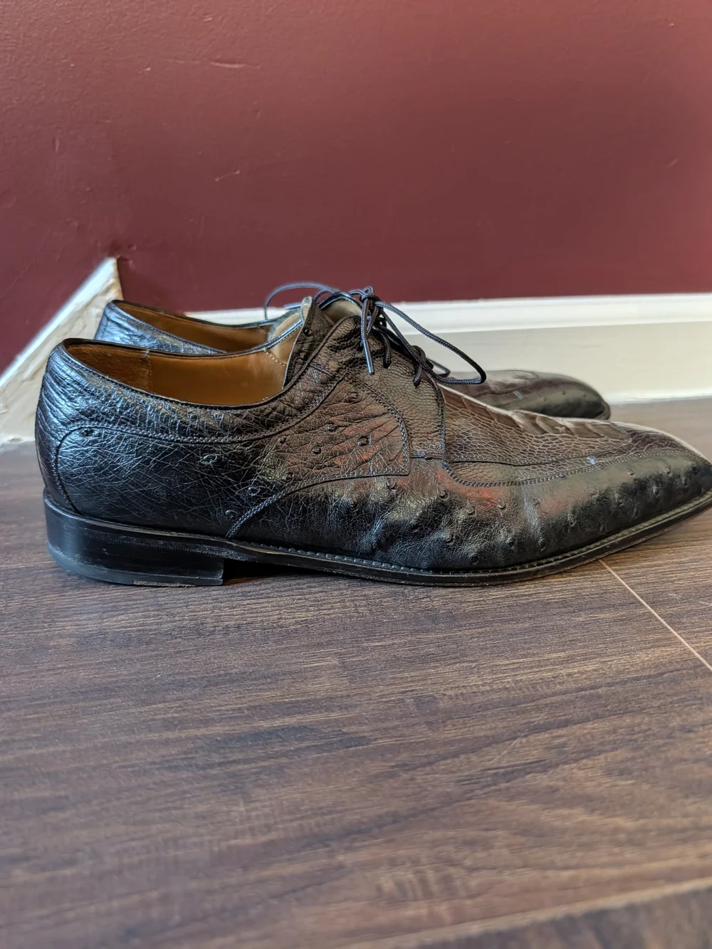 MEZLAN PLATINUM Ostrich & Alligator Exotic Leather Square Toe Derby Shoes Spain